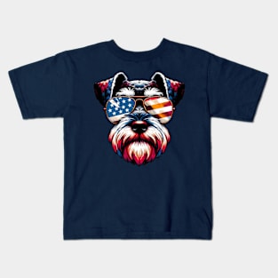 Miniature Schnauzer Patriotic American Flag 4th of July Dog Lover Kids T-Shirt